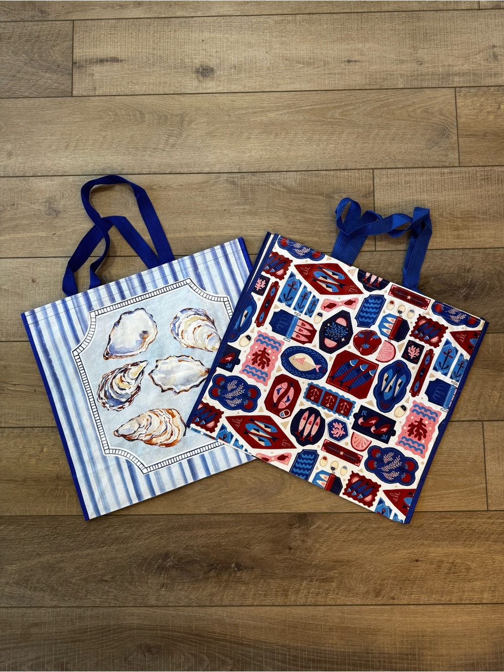 Homegoods TJMaxx Marshalls Oyster & Sardine Print Tote Bags Set of 2 NWOT
